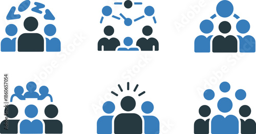 Teamwork and Collaboration Icon Set Leadership Group Communication and Network People Symbols Flat Vector Illustration