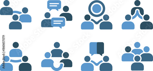 Team and People Communication Icon Set User Group Meeting Chat and Collaboration Symbols Flat Vector Illustration