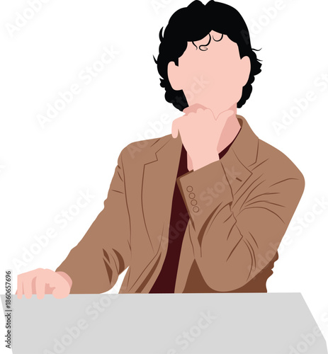 Thinking man, office setting. Vector Illustration