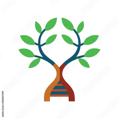 Tree with dna helix trunk symbolizing science life and biotechnology innovation Vector illustration