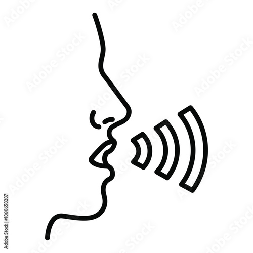 Simple line drawing depicting a profile of a head speaking or shouting