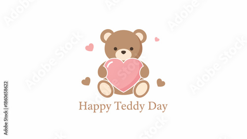 Charming cartoon teddy bear holding a vibrant pink heart, representing love and affection, perfect for romantic celebrations, heartfelt greetings, and thoughtful gifts on special occasions