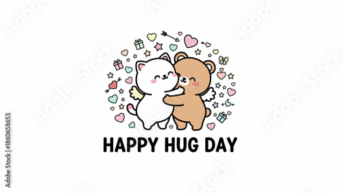 Cute cartoon bears celebrating Hug Day with a delightful display of hearts and symbols, perfect for expressing affection and warmth