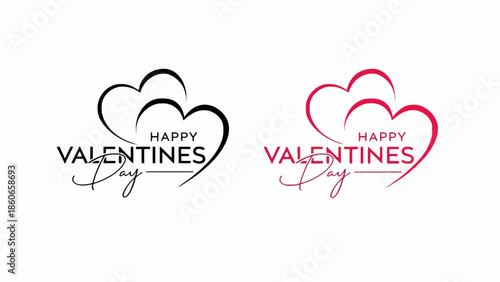 Happy Valentines Day Typography Design with Intertwined Hearts