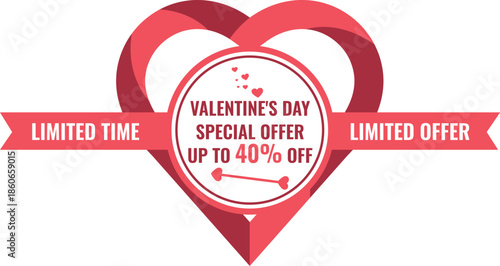 Valentines day special offer limited time sale banner design with heart shape and discount promotion