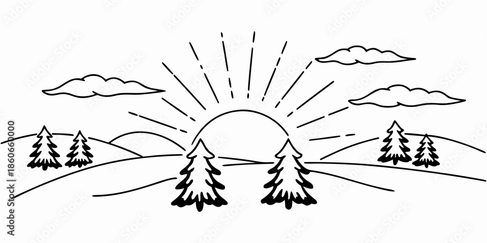 Fototapeta premium Snowy Forest Sunrise Serenity