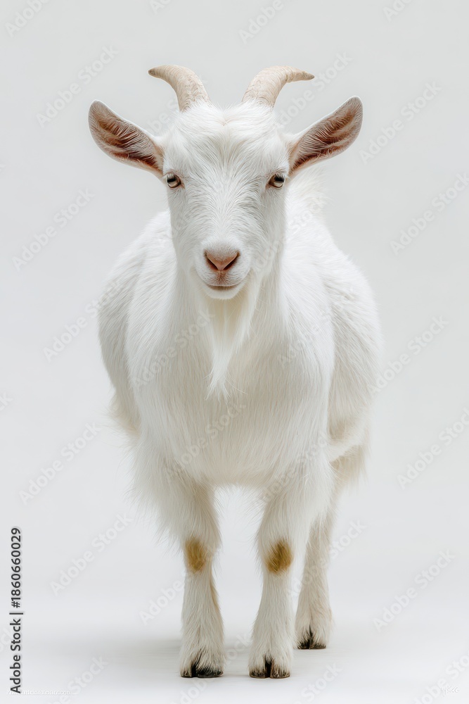 Fototapeta premium Minimalist white goat photograph against seamless white backdrop