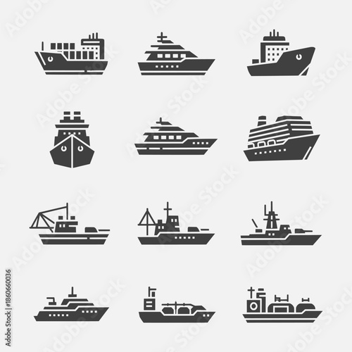 Collection of Various Ship Illustrations on a Neutral Background
