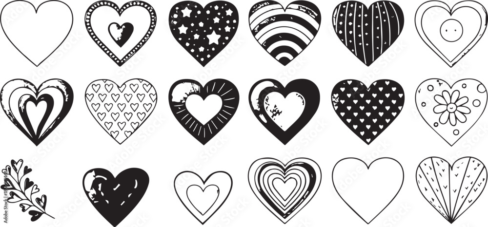 Fototapeta premium Black and white heart vectors set