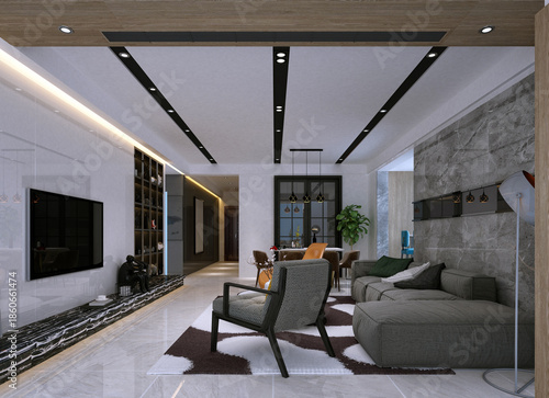 3d render modern living room