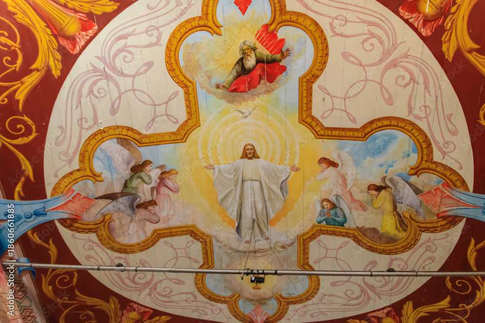 Obraz premium Fresco on the ceiling in the Church of Nossa Senhora do Livramento in Curral das Freiras village on Madeira island, Portugal