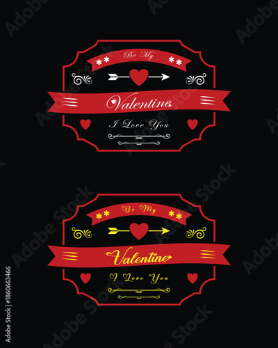 Valentine Day vector design set with romantic hearts and typography for holiday projects.