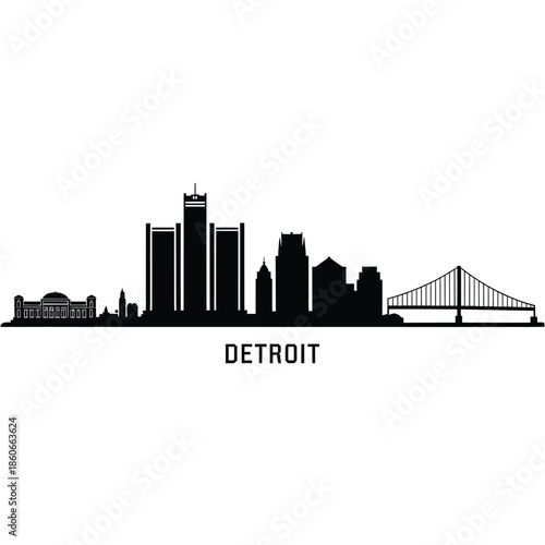Detroit skyline silhouette with iconic buildings and the ambassador bridge