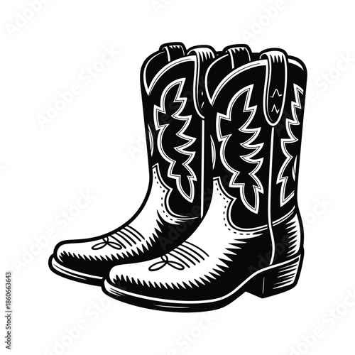 A vintage style illustration of a pair of western cowboy boots