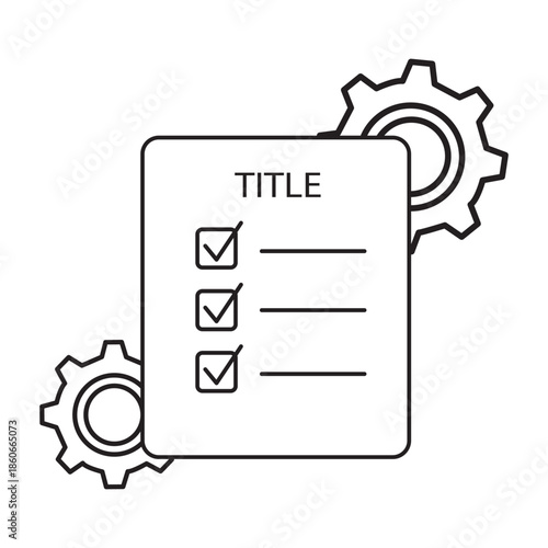 Compliance Checklist and Process Management Icon with Document and Gears
