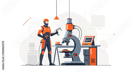 Futuristic laboratory setup with a specialized technician conducting research experiments