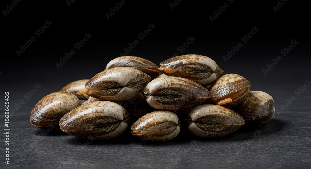 Obraz premium A vibrant display of fresh clams rich in essential minerals, high protein content, and vital omega fatty acids for a healthy diet choice, ocean, fatty acid, zinc