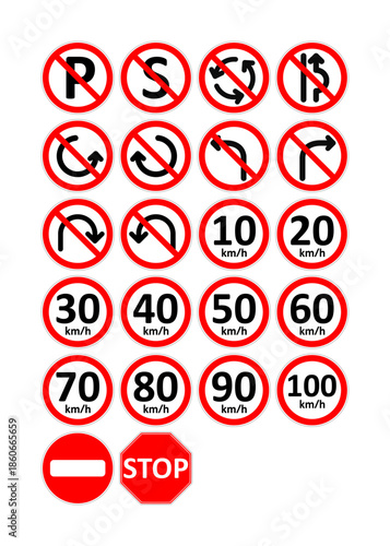 vector set of prohibition traffic warning sign (red circle)