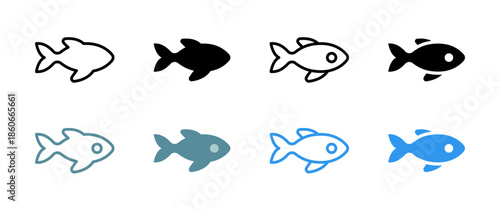Fish icon. Seafood animal symbol for fishing, food, and marine design concepts. Aquatic wildlife illustration used for restaurant, nutrition, market, and nature related projects.