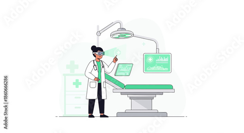 Futuristic medical professional utilizing augmented reality for advanced diagnostics and patient