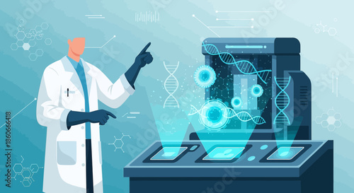 Futuristic medical research utilizing advanced technology for genetic analysis and development of