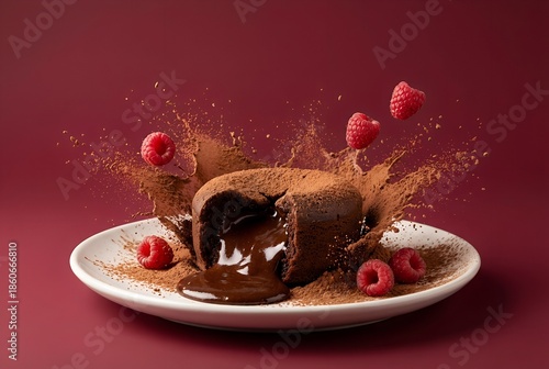 Chocolate Lava Cake with Exploding Cocoa and Raspberries