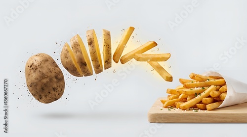 Whole Potato Transforming Into Crispy French Fries