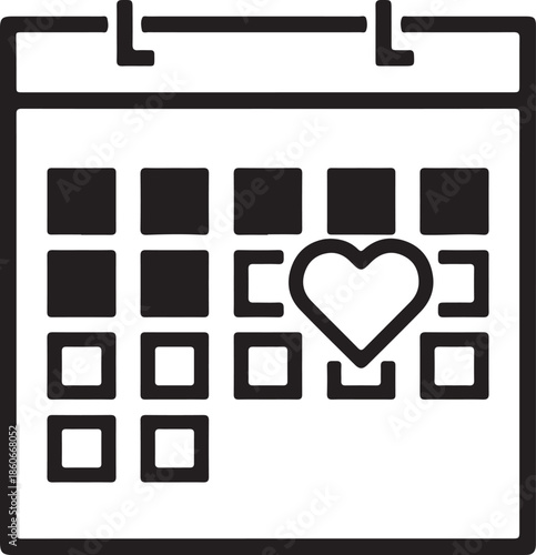 A calendar icon prominently displays a heart symbol marked on a specific day