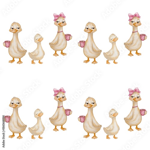 Ducks on a textile design featuring cheerful characters and soft colors in an isolated setting