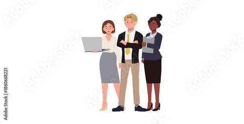 Business professionals standing together teamwork and leadership illustration