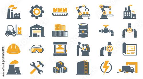Factory Robotics, Production Line, Illustrative Graphics, Modern Environment, Engineering Perspective