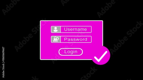 Login interface with Username and Password Login Screen, Safe Password Protection Login System. on a black background Secure Login and Password Verification Concept.