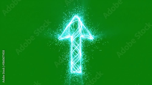 Glowing blue arrows rising upwards with sparkling effects on green