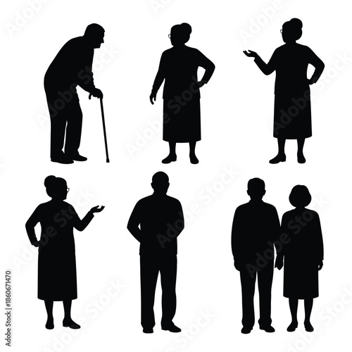 Group of people silhouettes in various poses and interactions, illustrating different human emotions and connections.