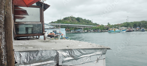 Fish market birds heron fish container viewpoint pattern city village bay beach sea lake water sky clouds landscape path parking square deck wood boat sailboat fishing boat motorboat vacation trip