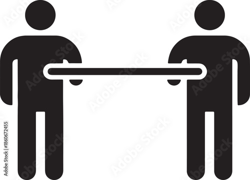 Two stylized black figures holding a horizontal bar between them on a white background also transparent background