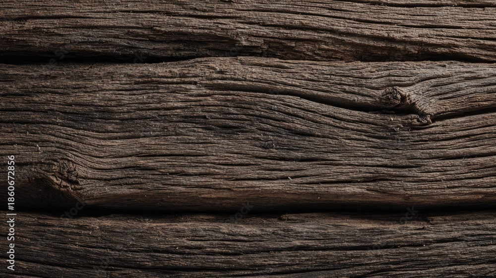 Obraz premium Detailed horizontal texture of weathered, aged wooden planks exhibits deep grain patterns.