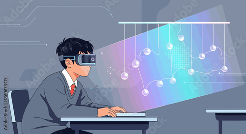 Immersive learning environment: Student exploring virtual simulations with VR technology