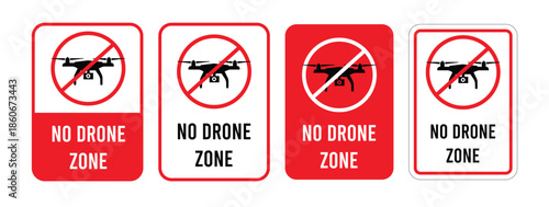 No Drone Flying Zone Label Vector Sign for Restricted Airspace, Safety and Privacy Warning in Black Line Flat Style Isolated on White Background