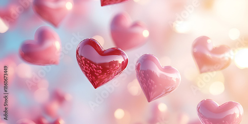 Floating Pink Heart Shapes on Soft Romantic Background