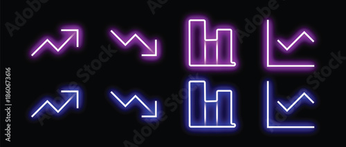 Neon Graph Icons Set for Data Visualization UI