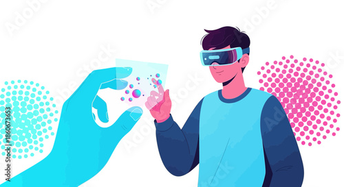 Immersive virtual reality experience with digital interface showcasing futuristic technology