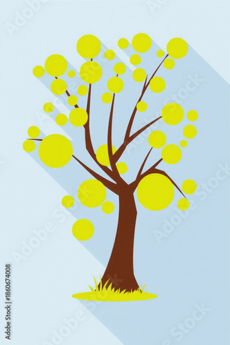 Flat Vector-Style Illustration Of A Tree With Round Leaves And A Brown Trunk Bright Green Palette