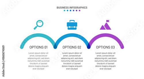 Progress bar featuring 3 arrow-shaped elements, symbolizing the three stages of business strategy and progression. Clean timeline infographic design template. Vector for mobile presentation.