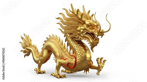 Golden Dragon Sculpture: A majestic golden dragon sculpture, symbolizing power and prosperity, is depicted with intricate details, showcasing its mythical scales and imposing presence.