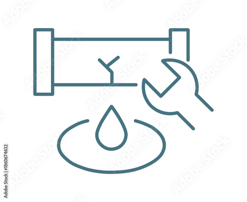 simple line icons representing broken pipes and plumbing issues, presented on a clean white background. This vector cartoon illustration is perfect for graphics, designs, books, adverts.