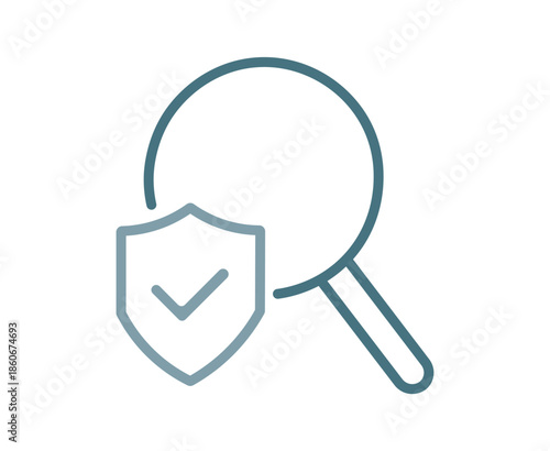 Shield and Magnifying Glass Minimalistic Icon Pictogram for Web and Graphic Design, Apps, Banners, Social Network and Cards.