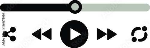 Minimalist media player interface UI icon with play button and progress bar vector illustration