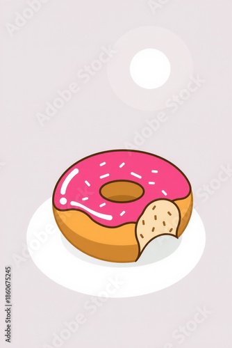 Minimal Flat Art Of A Doughnut With A Bite Taken Pink Icing Easy To Trace