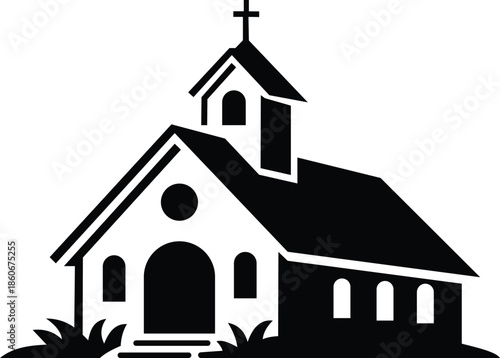 Minimalist rural church chapel silhouette vector icon for religious and architectural design